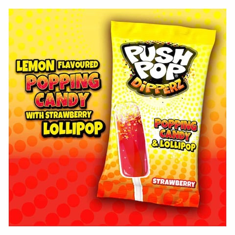 Bazooka Push Pop Dipperz Strawberry Popping Candy And Lollipop 12g