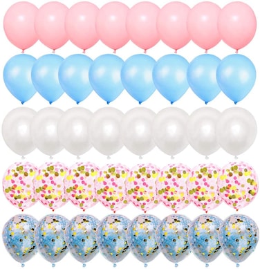 Party Time Gender Reveal Party Balloons 50 pcs 12 inch Blue and Pink Confetti Latex Balloons For Birthday Baby Shower Gender Reveal Party Supplies and Decorations
