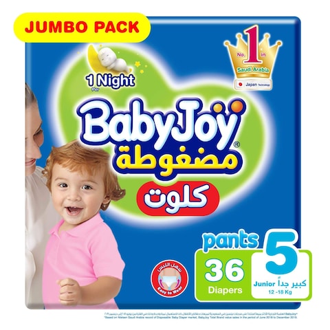 Babyjoy Culotte Pants Diaper Size 5 Junior 12-18kg Jumbo Pack White 36 Diapers