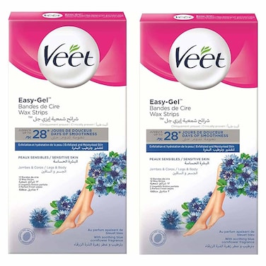 Veet Hair Removal Wax Stripes for Sensitive Skin - 12 Stripes - 2 Pieces