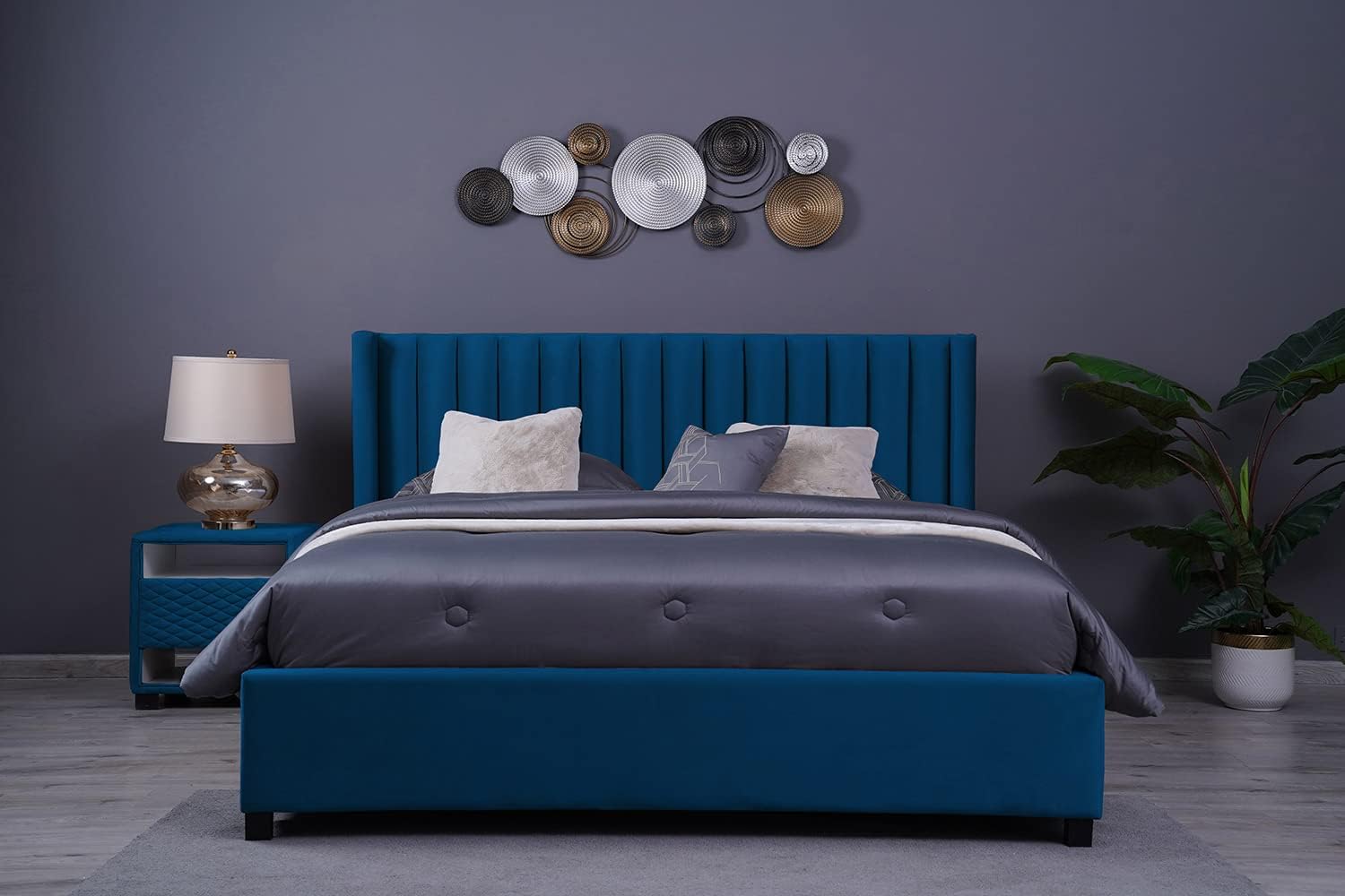 PAN Home Home Furnishings Venus Headboard Velvet Blue L-200: H-125cm 200x125 Blue