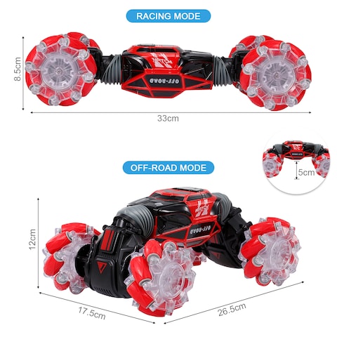 Generic-RC Stunt Car 4WD Watch Gesture Sensor Control Deformable Electric Car All-Terrain Transformable Car Auto-demo for Kids Christmas Gift w/ LED Light Music 2 Battery