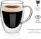 1CHASE Double Wall Insulated Glass Cup With Handle 350ml For Espresso Coffee Milk Tea - Set Of 4