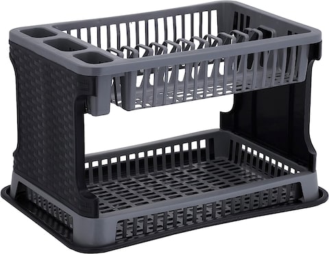 Royalford 2 Layer Rattan Dish Drainer, Multicolor