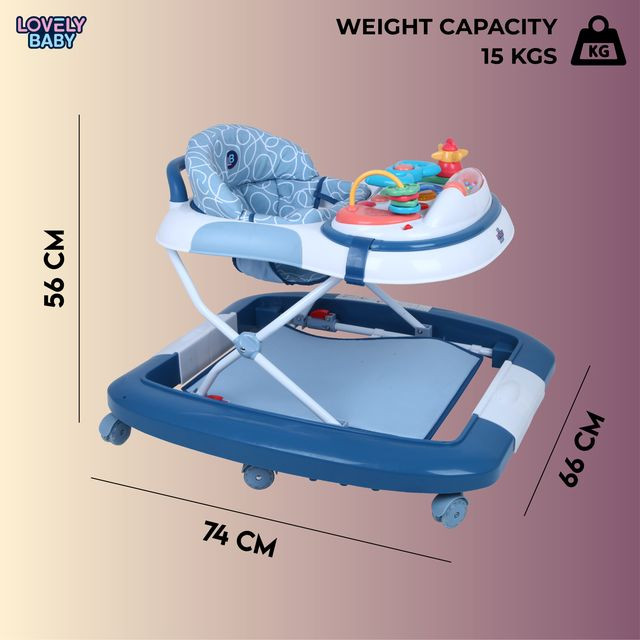 Lovely Baby 2 in 1 With Rocking Function Baby Walker BW LB 289, With Activity, Toys, Playing Tray, Safety Break - Safe, Functional, Baby Walker - Multifunctional, Portable, For Growing Ages - Blue