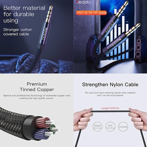Yesido YAU16 Audio Cable Jack 3.5mm to 3.5mm, 3Meter Black