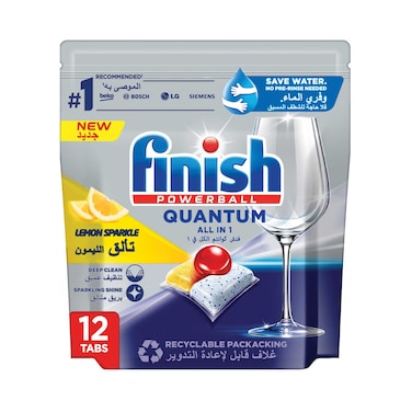 Finish Quantum All in 1 Dishwasher Tablets Lemon Sparkle Scent 12 Tabs