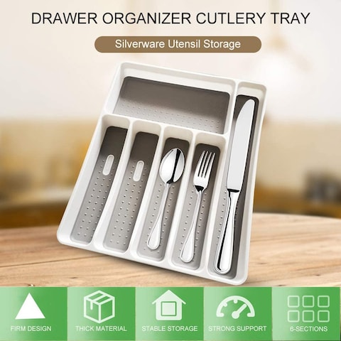 Aiwanto Cutlery Tray Drawer Organizer 6 Sections Storage Box Spoon Fork Storage Rack Organizer