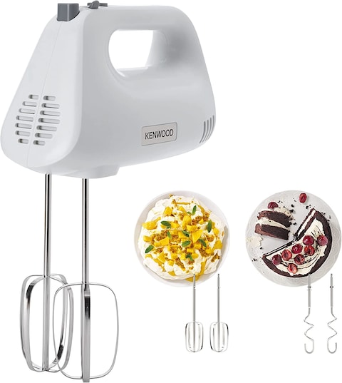 Kenwood Hand Mixer (Electric Whisk) 450W With 5 Speeds + Turbo Button, Twin Stainless Steel Kneader And Beater For Mixing, Whipping, Whisking, Kneading HMP30.A0WH, White