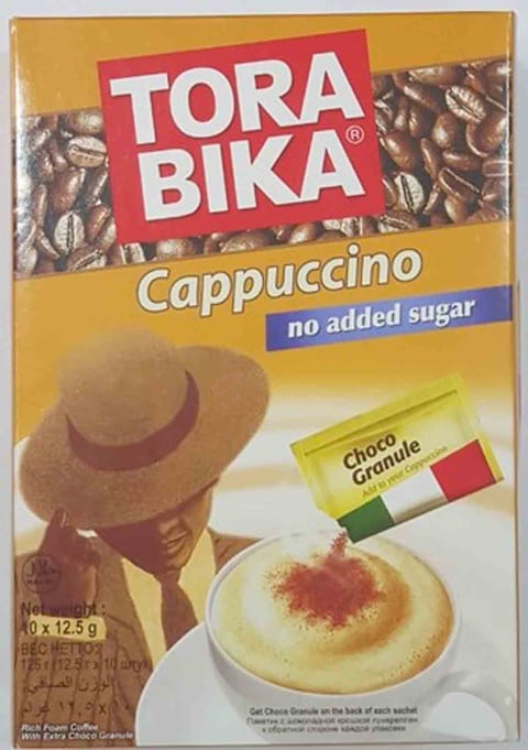 Tora Bika No Sugar Cappuccino Coffee 12.5g x Pack of 10