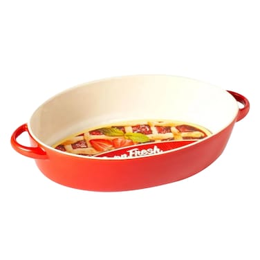 Danny Home 1030-2 Ceramic Bakeware Dish 12 Inch Red/Cream