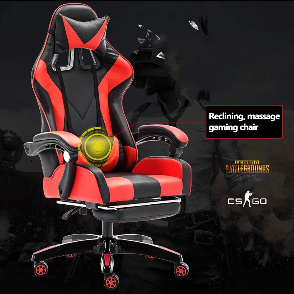 Gaming Chair, Video Gaming Chair, PU Leather High Back Ergonomic Swivel Racing Computer Chair Task Chair, Rolling Office Chair with Lumbar Support and Retractible Footrest for Gaming and Relax (Red)