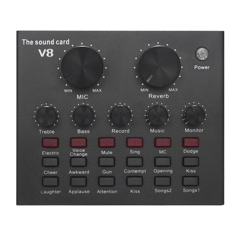 Generic-V8 Mobile Phone Sound Card Bluetooth Microphone Live USB External Sound Card DSP Chip 12 Sound Effects for Phone Computer PC Audio Broadcast