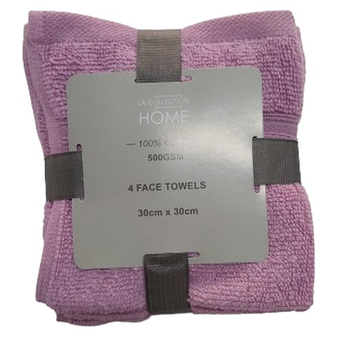 LA Collection 500 GSM Cotton Face Towels Pink 30x30cm 4 PCS