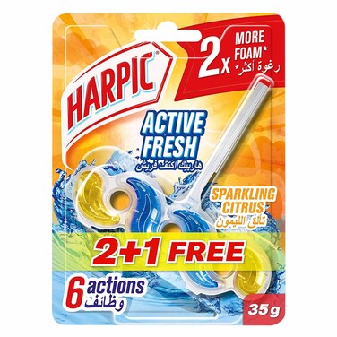 Harpic Active Fresh Sparkling Citrus Toilet Cleaner Rim Block 2+1 Pieces