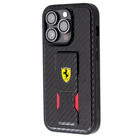 Ferrari Grip Stand PU Carbon Hard Cover iPhone 14 Pro