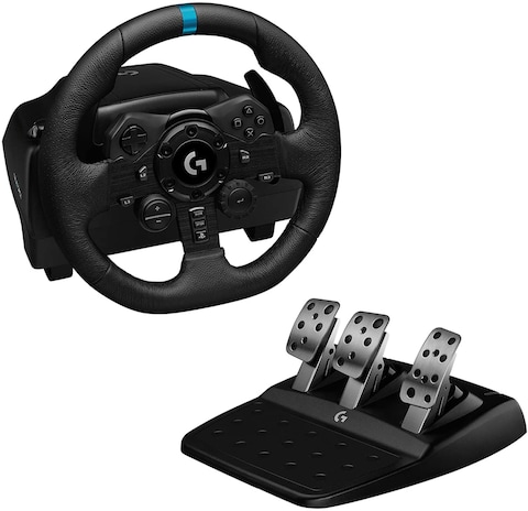 Logitech G923 Racing Wheel And Pedals For PS5, PS4 and PC Featuring Trueforce Up To 1000 Hz Force Feedback, Responsive Pedal, Dual Clutch Launch Control And Genuine Leather Wheel Cover