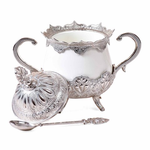 Kitchen Glass Art Porcelain Sugar Bowl - White