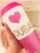 Tumbler &lsquo;Heart Dubai' Design with Glitters and Stones for Hot and Cold Beverages White and Pink 16oz