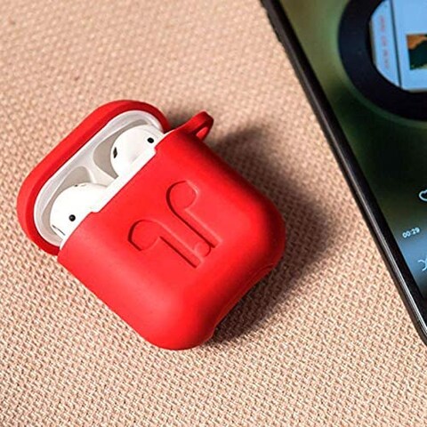 Airpods Case Protective Silicone Cover With Carabiner For Apple Airpods Accessories Red