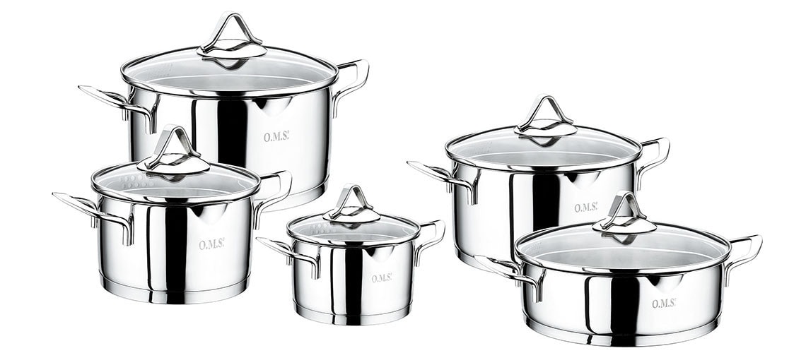 Buy OMS 10 Piece Stainless Steel Silver Cookware Set Made in Turkey ...