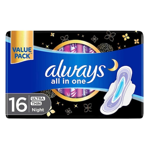 Always All In One Ultra Thin Night Pads 16 Count