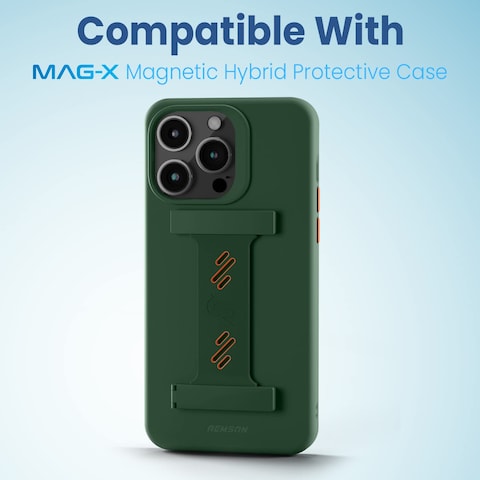 Remson Mag-X Phone Grip Strap with Magnetic Phone Kickstand (Green/Orange)