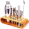 9pcs/Set Cotail Shaker Stainless Steel Bartender Tool Mixer with Stylish Bamboo Stand, Home Bartending Kit and Martini Cotail Shaker Set