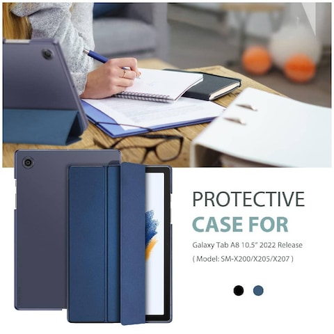 Case For Samsung Galaxy Tab A8 10.5 Inch, Translucent Back Tri-Fold Stand Protective Tablet Cover, Support S Pen Charging Auto Wake/Sleep Blue