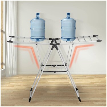 Rabos Clothes Drying Rack, Foldable Laundry Rack with Height-Adjustable Gullwings Space-Saving, Laundry Room Organization