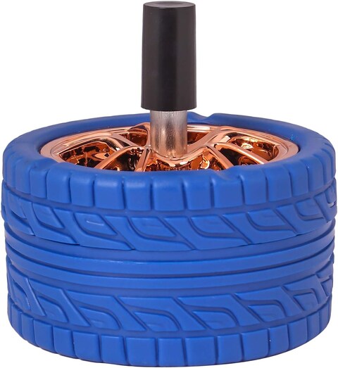 Lavish Push Down Alloy Wheels, 1 Unit Ashtray, Spinning Ashtray Round For Home, Office, Car Gift Color Blue