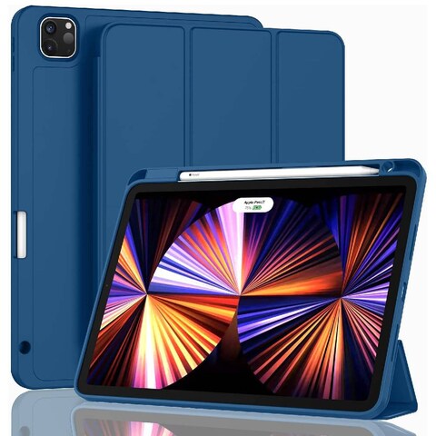 TRON Case Compatible with iPad Pro 11 Case 2022/2021/2020 with Pencil Holder, For iPad Pro 11 Inch Case 3rd/2nd Gen, Trifold Stand Protective Case with Soft TPU Back, Auto Wake/Sleep, Blue
