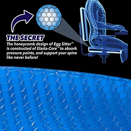 JMB Egg Sitter Seat Cushion With Non-Slip Cover Breathable Honeycomb Design Absorbs Pressure Points, Blue/Black, W 37.6 X H 35.2 X L 5.6 Cm