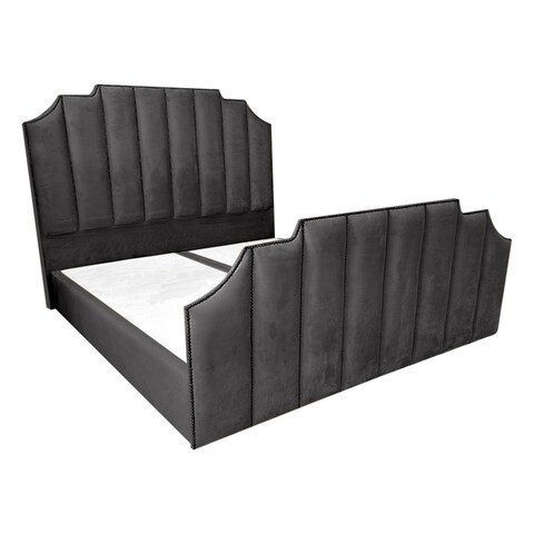 إن هاوس تاج هيكل سرير منجد بالمخمل - نفر ونص - 200×160 سم - رمادي غامق