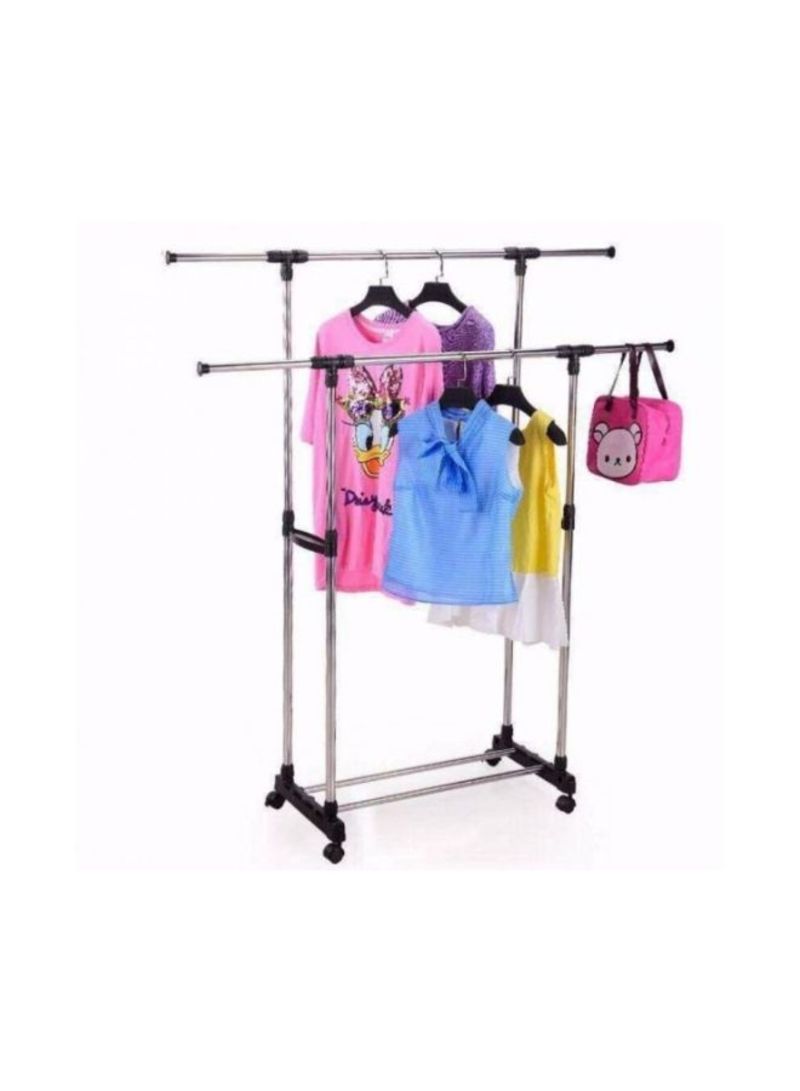 Generic Double Pole Adjustable Extendable Clothes Rack Hanger Silver