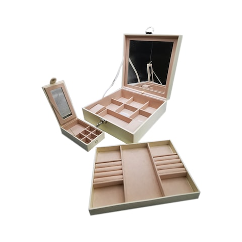 Jewelry box for Woman Layer Large Jewelry Storage Case, PU Leather Jewelry Organizer Holder with Lock Removable Ring and Earring