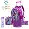 Eazy Kids - 18" Set of 5 Trolley School Bag with Glitter Bento Box, Glitter 550ml Water Bottle, Lunch Bag &amp; Pencil Case - Mermaid Purple