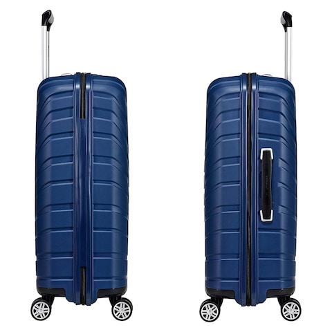 Eminent Hard Case Large Checked Travel Bag Luggage Trolley Polypropylene Lightweight Suitcase 4 Quiet Double Spinner Wheels With Tsa Lock B0011 Dark Blue