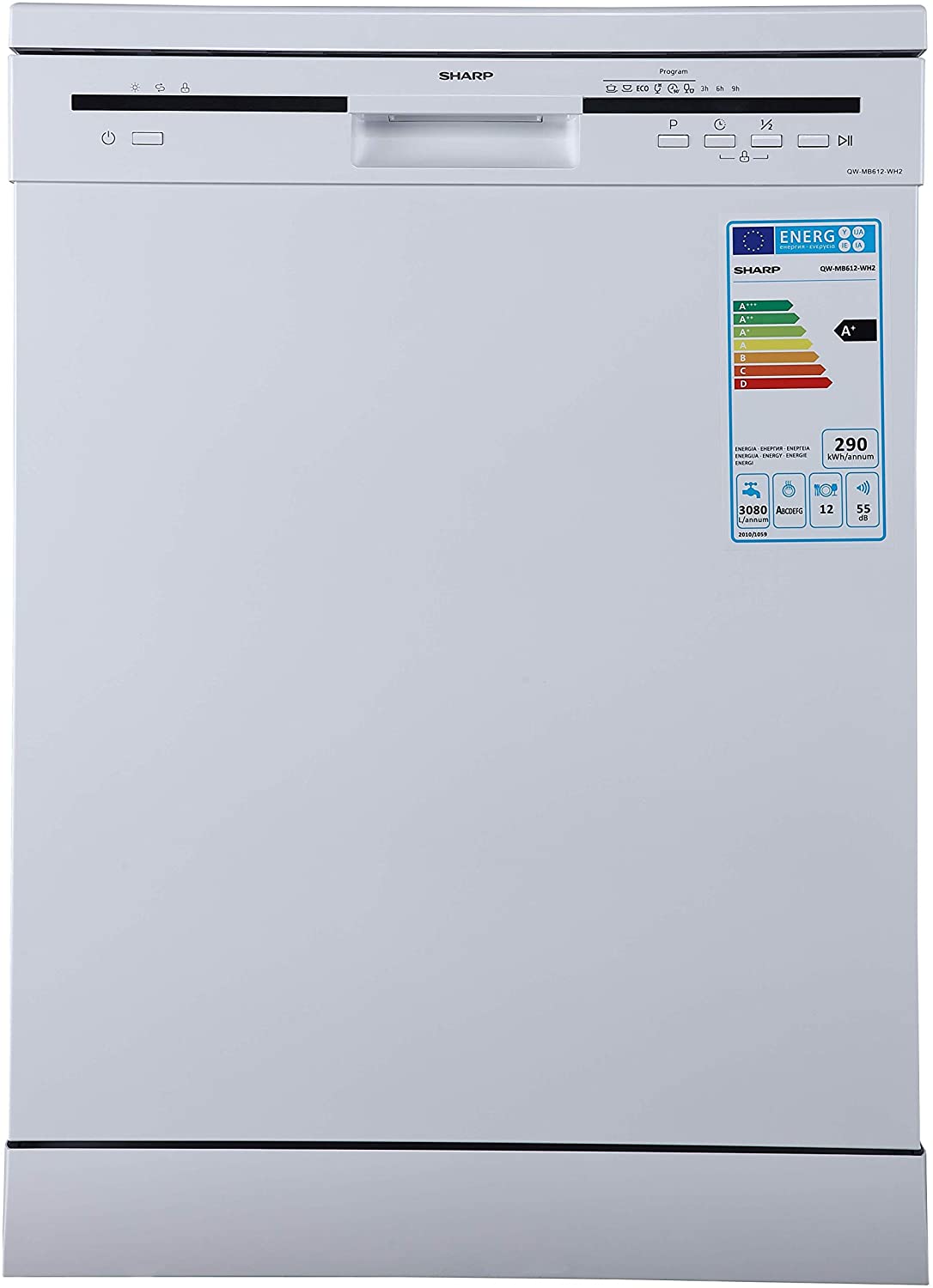 Sharp 6 Programs 12 Place Settings, Free Standing Dishwasher, White - Qw-Mb612-Wh3