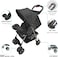 Moon Bezik One Hand Fold Travel Stroller/Pram Suitable For Newborn/Infant/Baby/Kids With Dual Tray, Leg Rest, Multi-Postion Reclining Seat Suitable For 0 Months+ (Upto 24 Kg), Black + Grey Dots