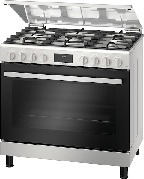 Bosch Series 6 Gas Range Cooker 84x89 cm, Cast Iron Pan Support, With Extra Large Net Capacity Oven 125 Liter, HGX5H8W50M Stainless steel, 1 Year Manufacturer Warranty