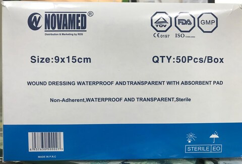 Novamed Wound Dressing Waterproof and Transparent Pad 9x15cm 50&#39;s