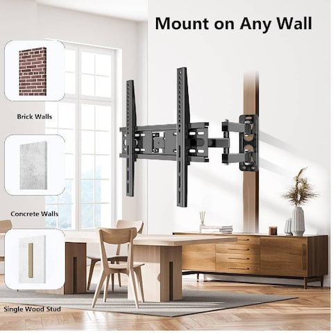 ICS Full Motion TV Wall Mount for 32-75 Inches Flat Curved TVs, TV Mount with Articulating Arms Extension Swivel Tilt, Wall Mount TV Bracket With Perfect Center Max VESA 400x400mm Black