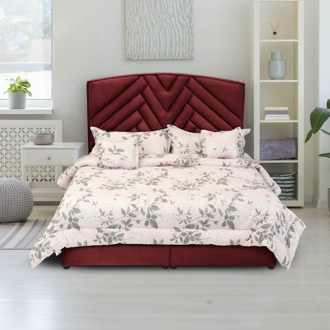 إن هاوس اوسلو هيكل سرير منجد بالمخمل - نفر ونص - 200×150 سم - برغندي