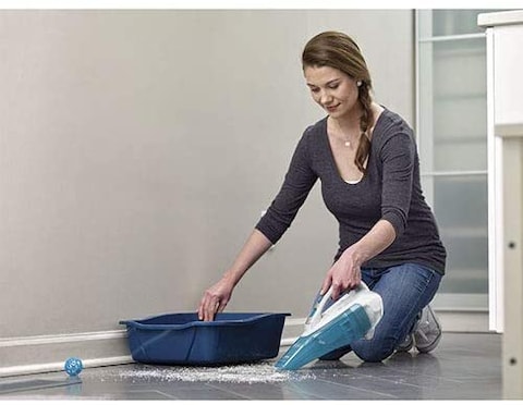 Black &amp; Decker 10.8V 1.5Ah Li-Ion Wet &amp; Dry Cordless Dustbuster Hand Vacuum For Dry Spills, White/Blue - Wda315J-B5, 2 Years Warranty