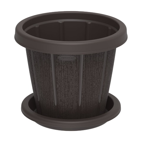 Cosmoplast Cedargrain Flower Pot With Tray Dark Brown 8inch