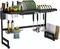 Stainless Steel Over The Sink Dish Drying Rack, Cutlery Holders Drainer Shelf for Kitchen Supplies Storage Counter Organizer Space Saving Rack 86cm Length (Black)