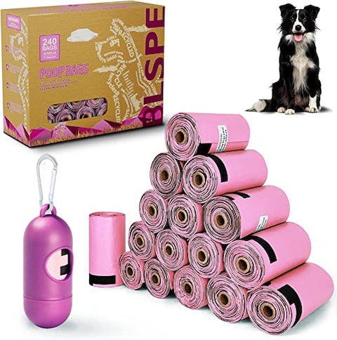 Buy BLSPE Dog Poop Bags Pet Dog Supplies 240 Bag 16 Rolls With Dispenser and Waste Dog Poop Bag Leash Clip for Doggie Cats Puppy Biodegradable Extra Thick Large Leak Proof Environment Friendly Poo Bags in UAE