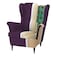 In House 2 Pieces Chair King Velvet With Two Wings And FootStool - Dark Purple - E3