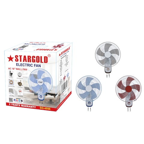 STARGOLD 16 Inch Electric Wall Mounted Fan 55W 3 Speeds Rotary Switcher 5 Blade Speed Controller Ideal for Office Bedroom Study Room Living Room